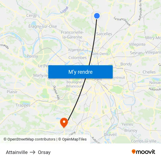 Attainville to Orsay map