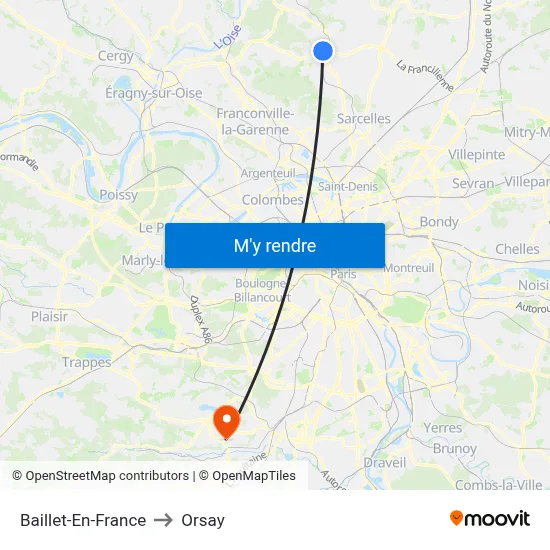 Baillet-En-France to Orsay map