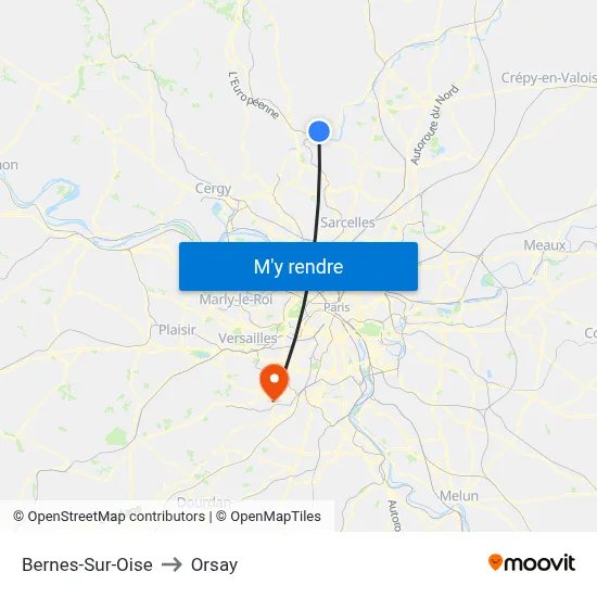 Bernes-Sur-Oise to Orsay map