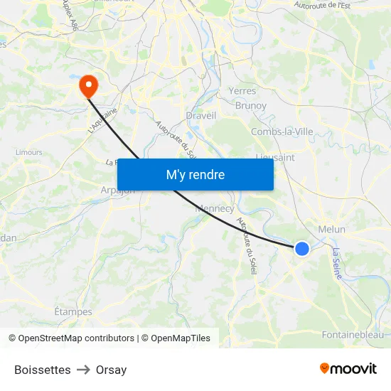 Boissettes to Orsay map