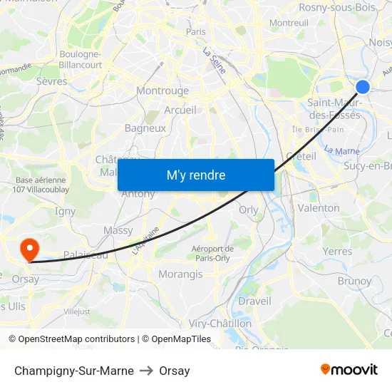 Champigny-Sur-Marne to Orsay map