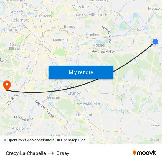 Crecy-La-Chapelle to Orsay map