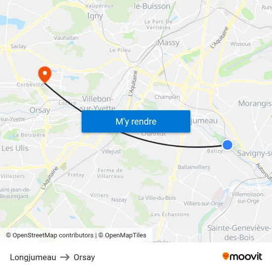 Longjumeau to Orsay map