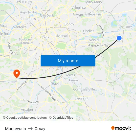 Montevrain to Orsay map