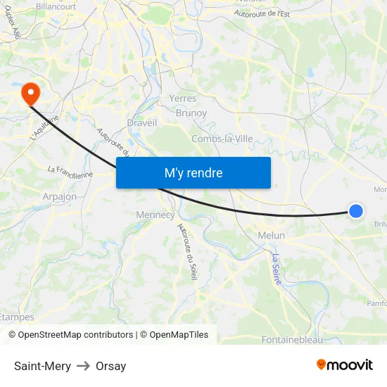 Saint-Mery to Orsay map
