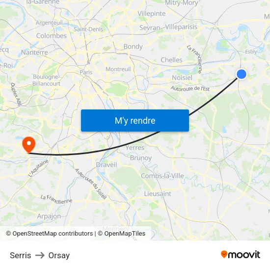 Serris to Orsay map