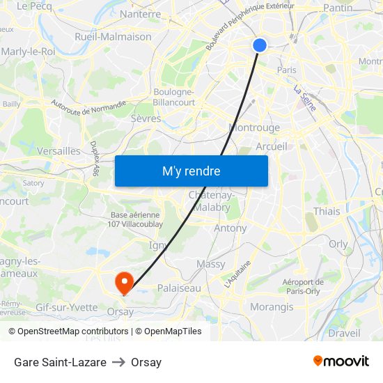 Gare Saint-Lazare to Orsay map