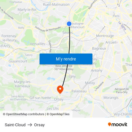 Saint-Cloud to Orsay map