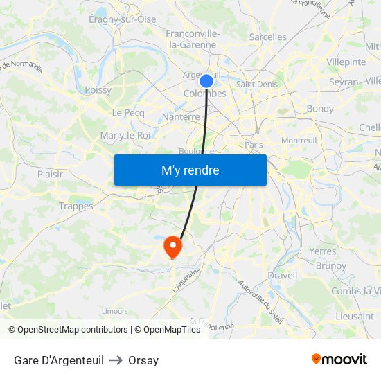 Gare D'Argenteuil to Orsay map