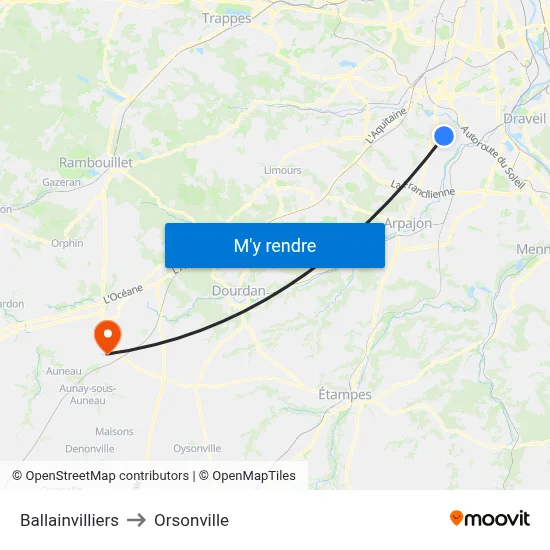 Ballainvilliers to Orsonville map