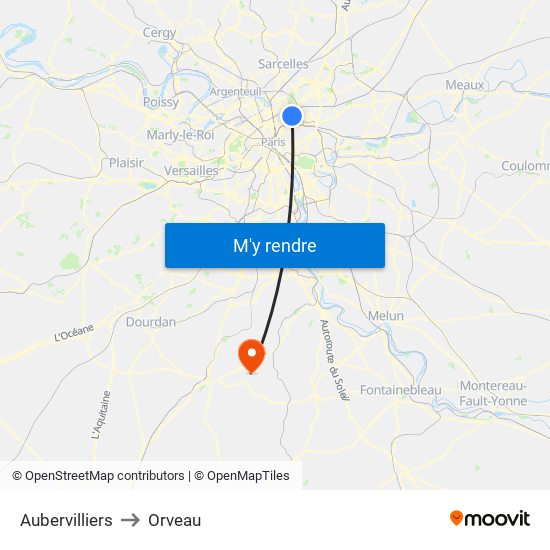 Aubervilliers to Orveau map