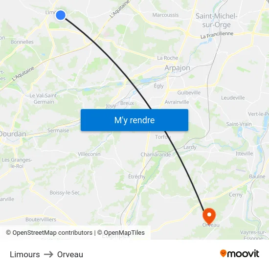 Limours to Orveau map
