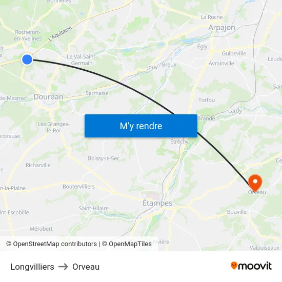 Longvilliers to Orveau map