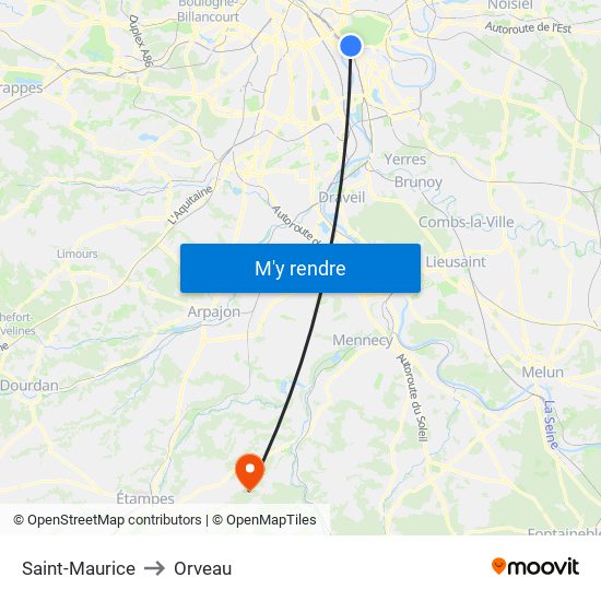 Saint-Maurice to Orveau map