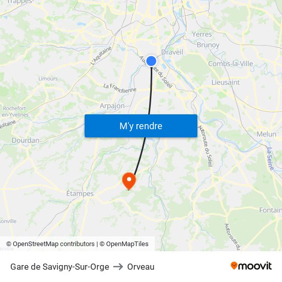 Gare de Savigny-Sur-Orge to Orveau map