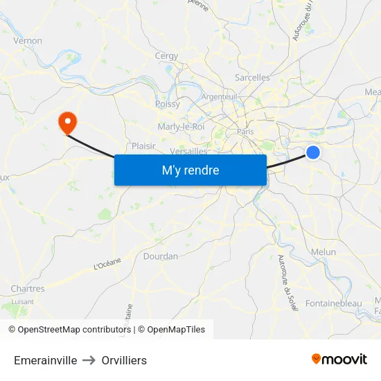 Emerainville to Orvilliers map