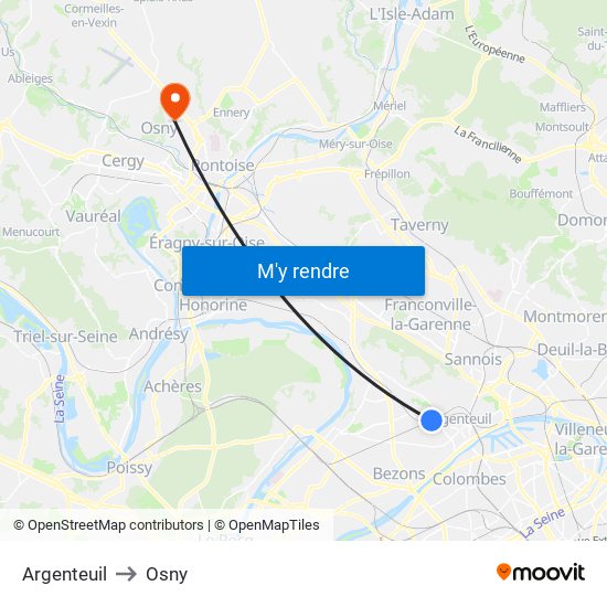 Argenteuil to Osny map