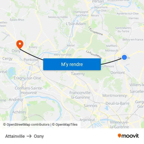 Attainville to Osny map