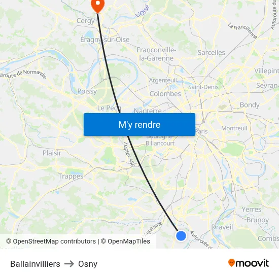 Ballainvilliers to Osny map