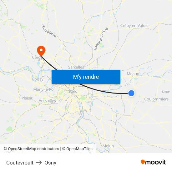 Coutevroult to Osny map