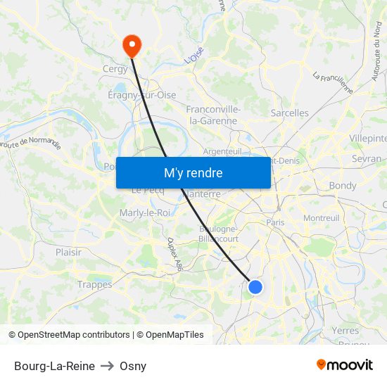 Bourg-La-Reine to Osny map