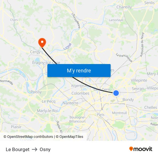 Le Bourget to Osny map