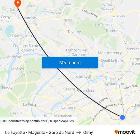 La Fayette - Magenta - Gare du Nord to Osny map