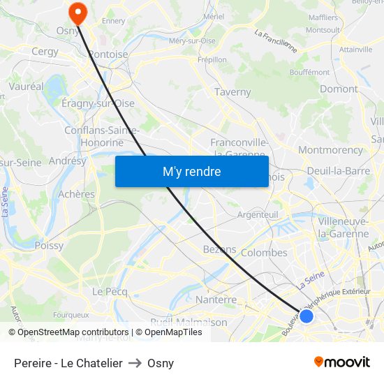 Pereire - Le Chatelier to Osny map