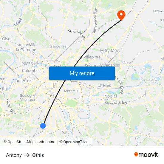 Antony to Othis map