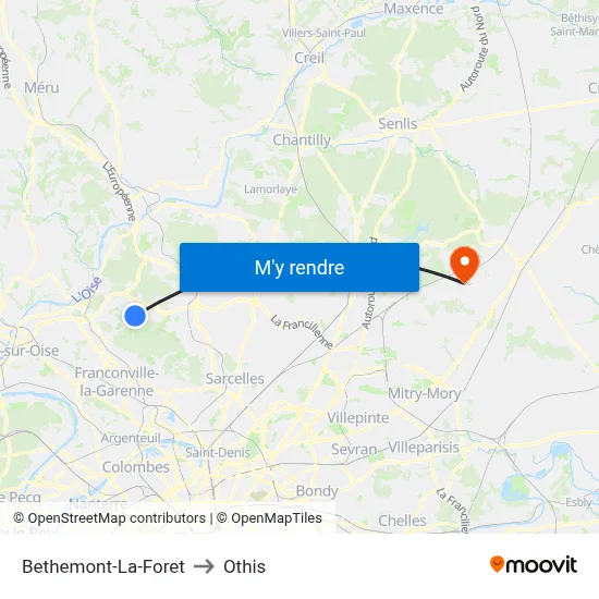 Bethemont-La-Foret to Othis map