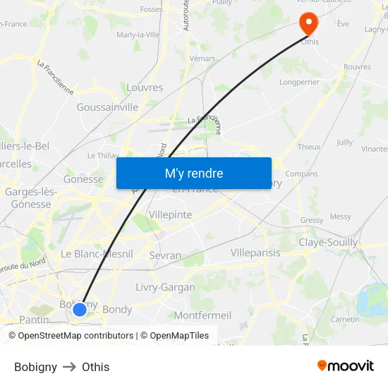 Bobigny to Othis map