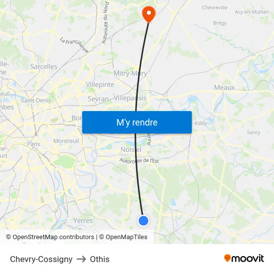 Chevry-Cossigny to Othis map