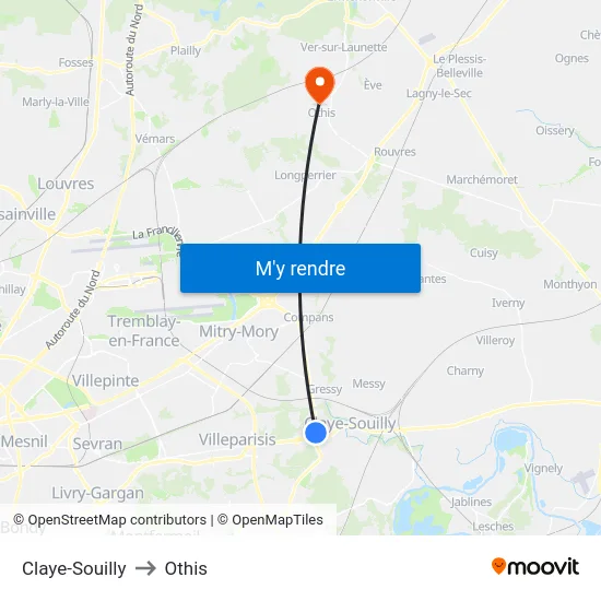 Claye-Souilly to Othis map