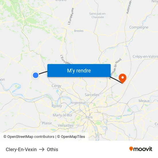 Clery-En-Vexin to Othis map