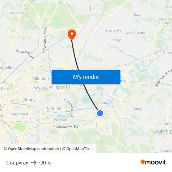 Coupvray to Othis map