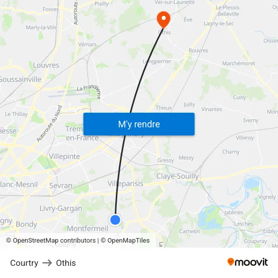 Courtry to Othis map