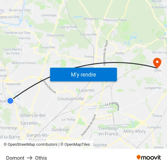 Domont to Othis map