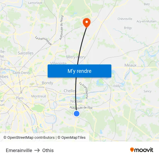 Emerainville to Othis map
