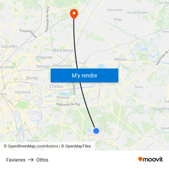 Favieres to Othis map