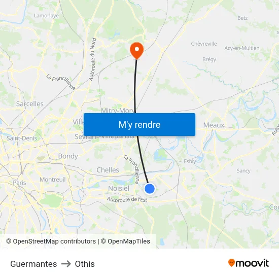 Guermantes to Othis map