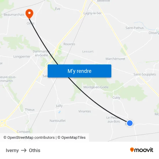 Iverny to Othis map