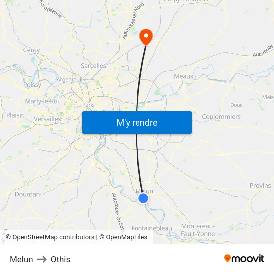 Melun to Othis map