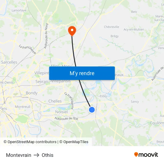 Montevrain to Othis map