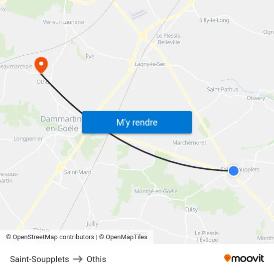 Saint-Soupplets to Othis map