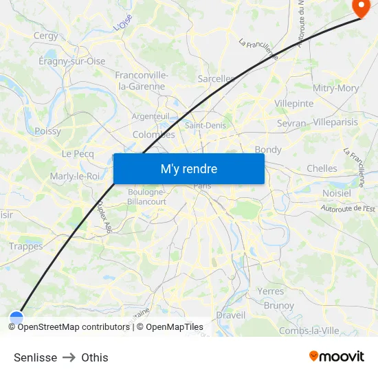 Senlisse to Othis map