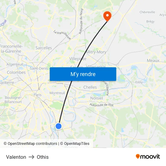 Valenton to Othis map