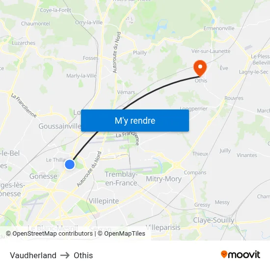 Vaudherland to Othis map