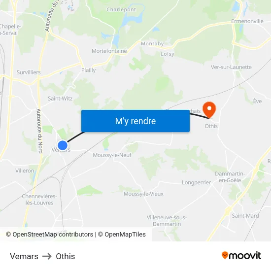 Vemars to Othis map
