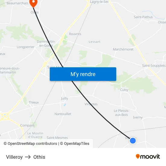 Villeroy to Othis map