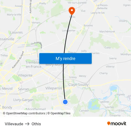 Villevaude to Othis map